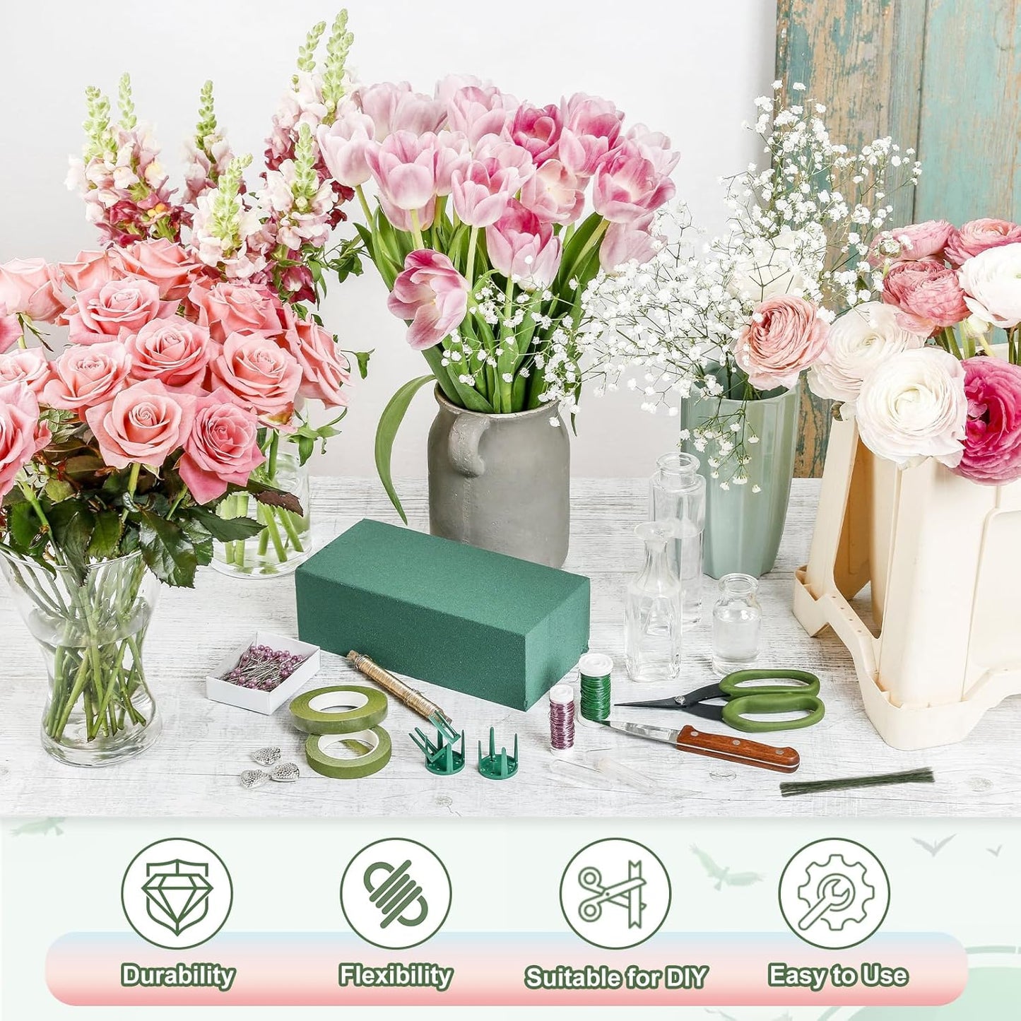 PATIKIL 32 Inch 22 Gauge Floral Stem Wire, 5 Pack/200 Pieces Bouquet Stem Paper Wrapped for DIY Crafts Flower Arrangements, Coffee