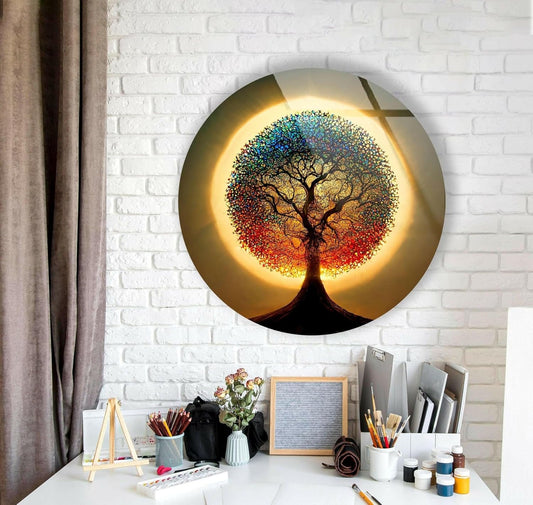 My Photostation.com 31.5''(80cm) Diameter Life of Tree Round Glass Wall Art Tempered Glass Printing Wall Decor Large Wall Art Wall Hangings