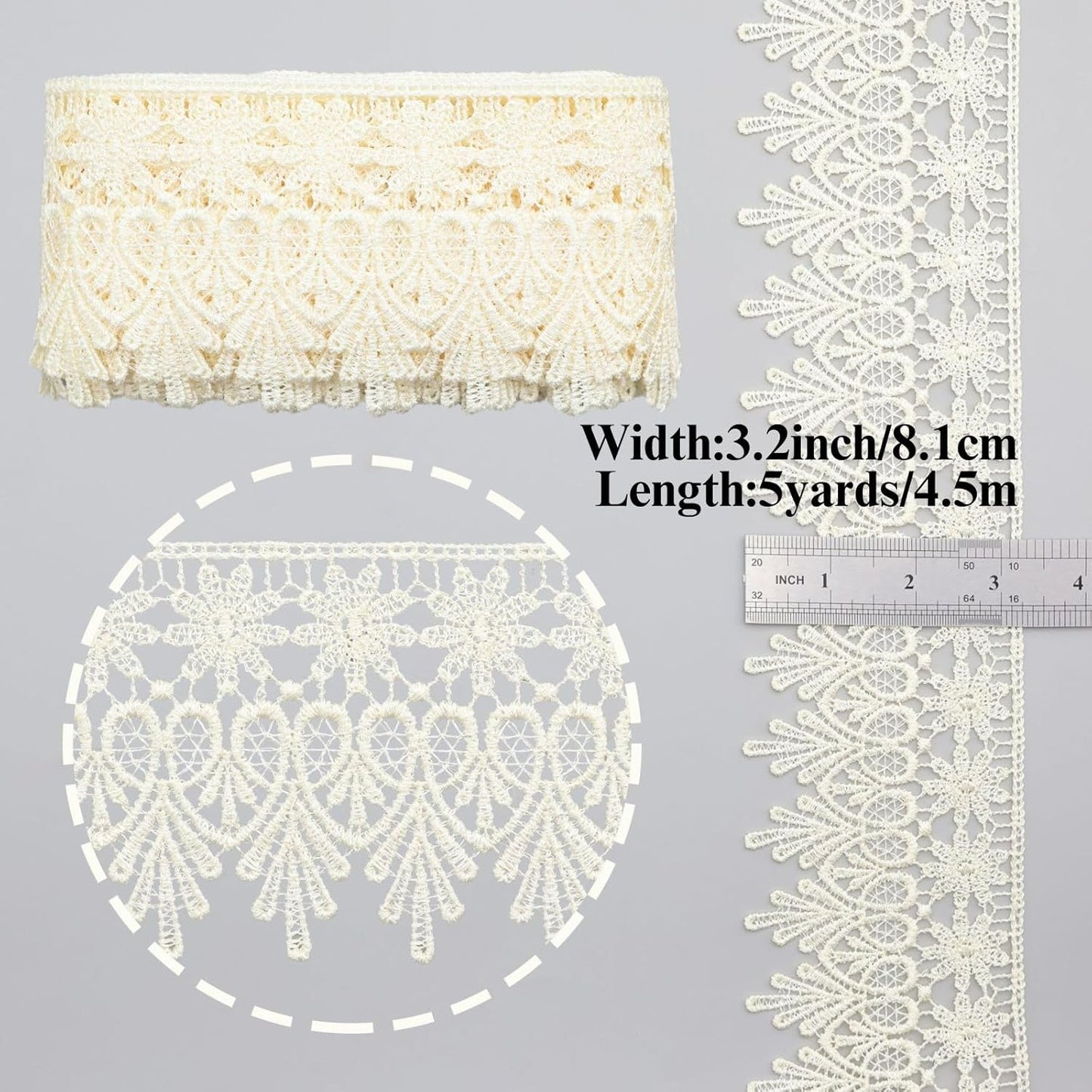 GXTIZAS Beige Lace Trim 5 Yards Wide Venise Lace Ribbon Embroidered Edge Trim for Sewing Crafts Pillow Case