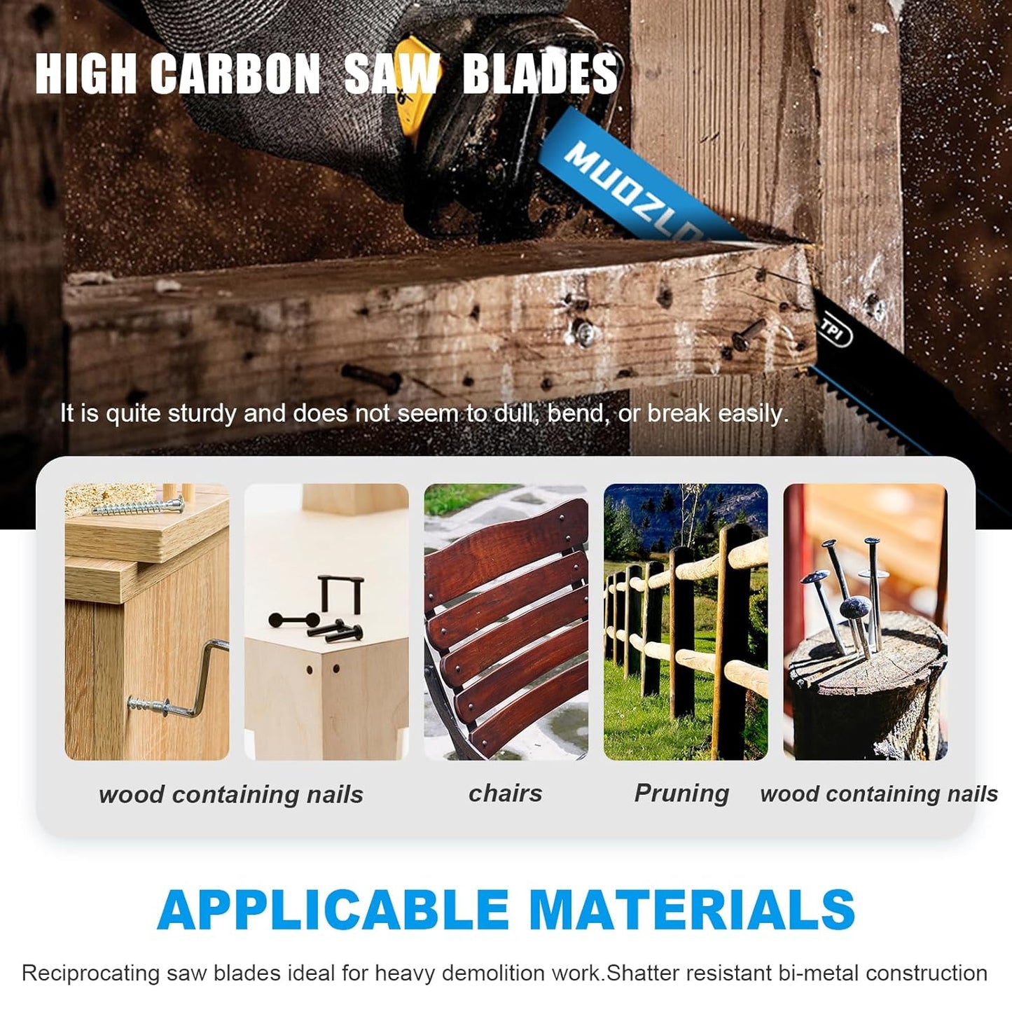 1 Pack 12 inch Reciprocating Saw Blades Set，6 TPI High Carbon Saw Blades for Wood with Nails ，Saw Blades with Organizer Case (1, 6T/12inch)