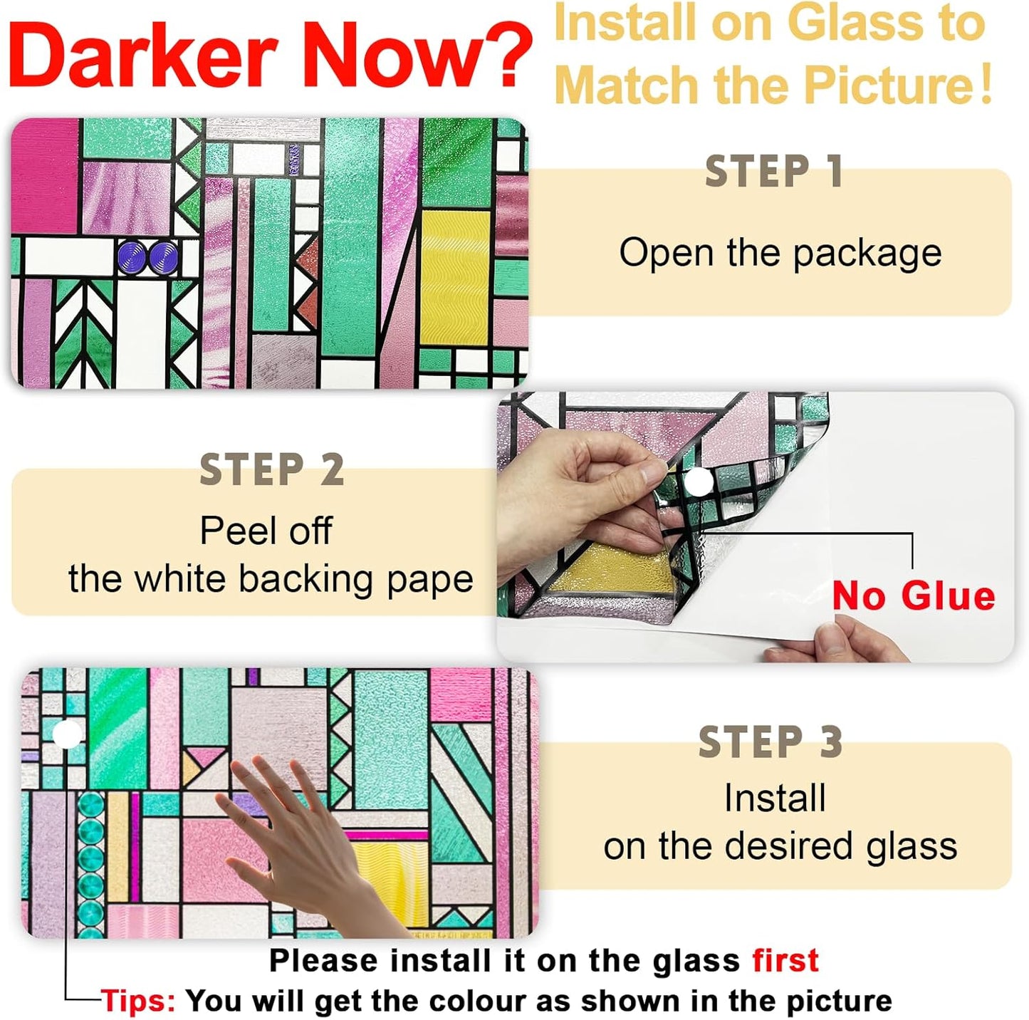 3D Stained Glass Window Privacy Film, Heat Control UV Blocking Static Cling Decorative Window Film for Bathroom,Front Door,Home Non Adhesive,16.9 x 39.3 inches Vibrant Reverie