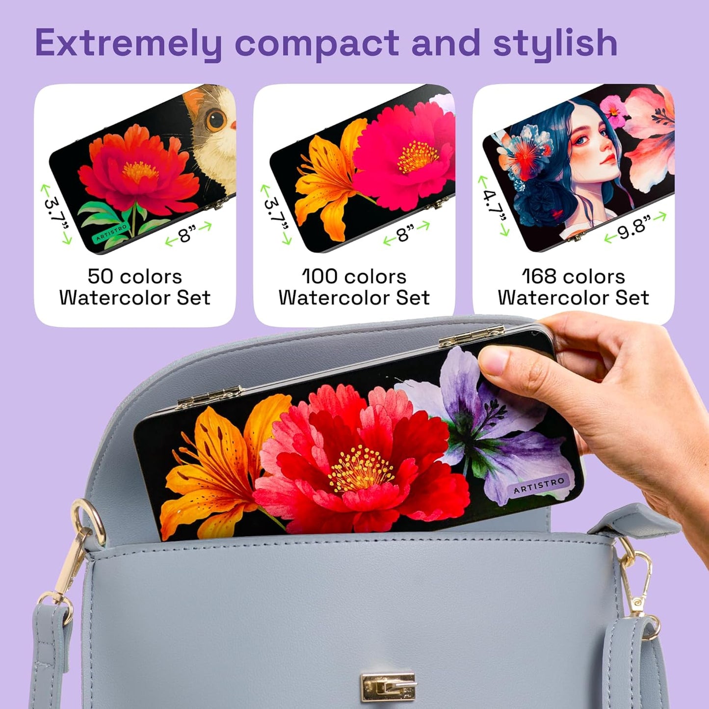 ARTISTRO 100 Watercolor Paint Set, Vivid Colors in Portable Box, Palette set. Perfect Travel Watercolor Set for Artists, Amateur Hobbyists and Painting