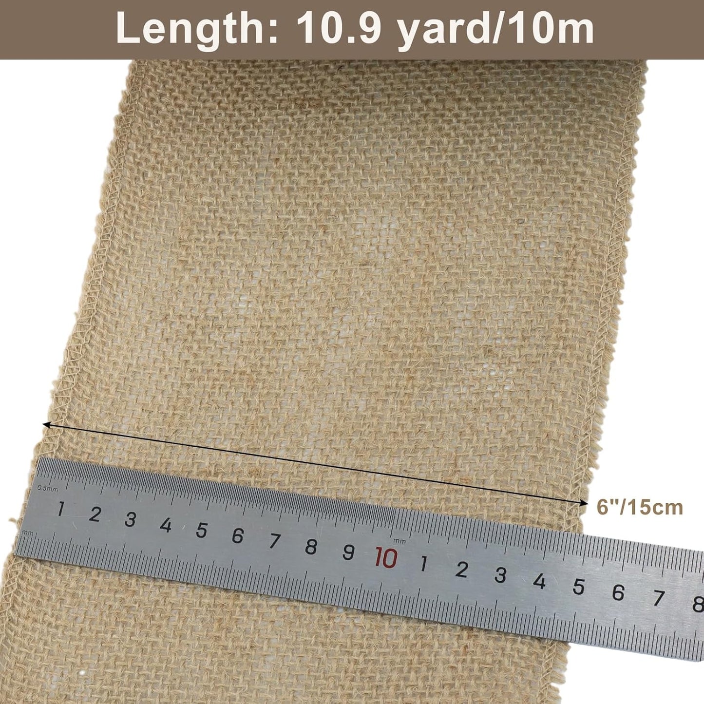6" Wide Natural Burlap Fabric Roll - 10 Yards Jute Ribbon for Gift Wrapping, Wedding Decorations, Rustic Crafts, Wreaths & Home Decoration (15cm Wide)