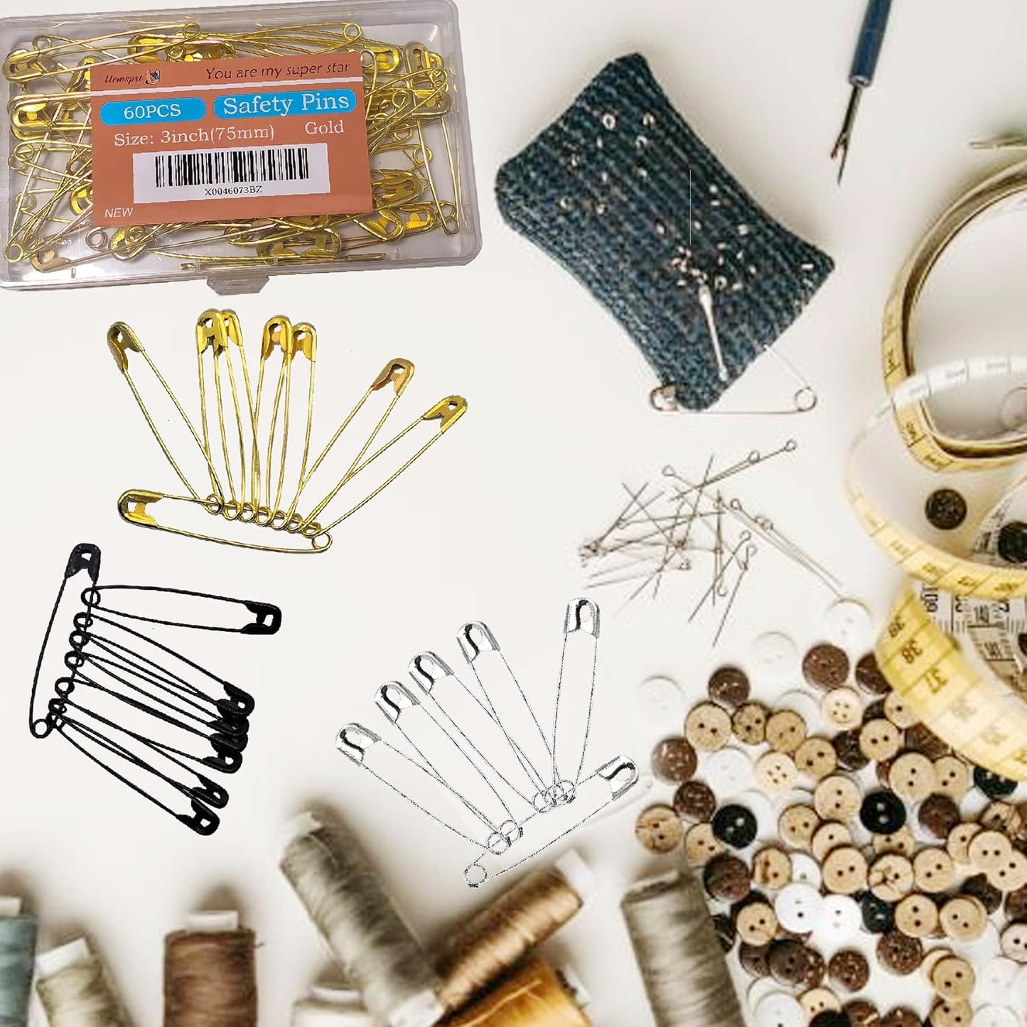 60PCS-3Inch Large Silver Safety Pins, Rust-Resistant Nickel Plated Steel, Sharp Edge, Multi-Use