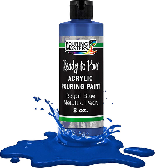 Pouring Masters Royal Blue Metallic Iridescent Pearl Ready to Pour Acrylic Pouring Paint - Premium 8-Ounce Pre-Mixed Fluid Acrylic Paint - Fluid Art Supplies for Canvas, Wood, Paper, Tile & Rocks