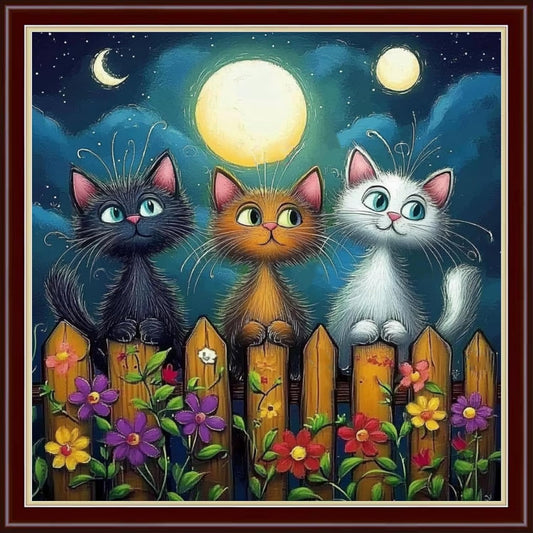 Dimensean Stamped Cross Stitch Kits Full Range of Embroidery Patterns Starter Kits for Beginners Adult or Kids DIY Cross Stitches Needlepoint Kits 11CT-Cat Admiring The Moon 18x18 inch
