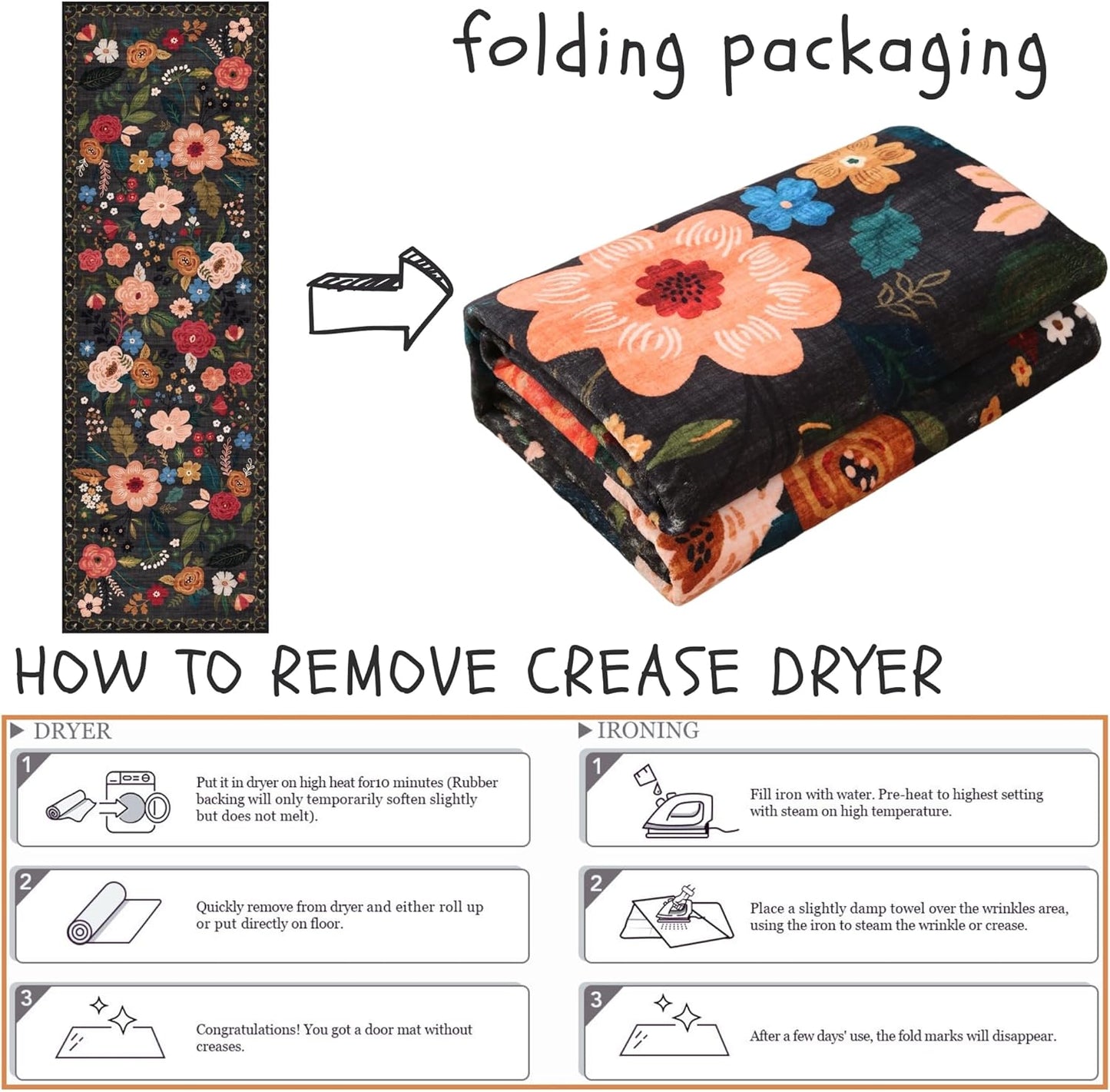 Rugcomf Runner Rug for Hallways Kitchen Rug Non Slip 2'x 6' Washable Runner Rugs with Rubber Backing Soft Floral Carpet Runner for Hallways, Kitchen, Laundry, Bedroom, Bathroom(Black)