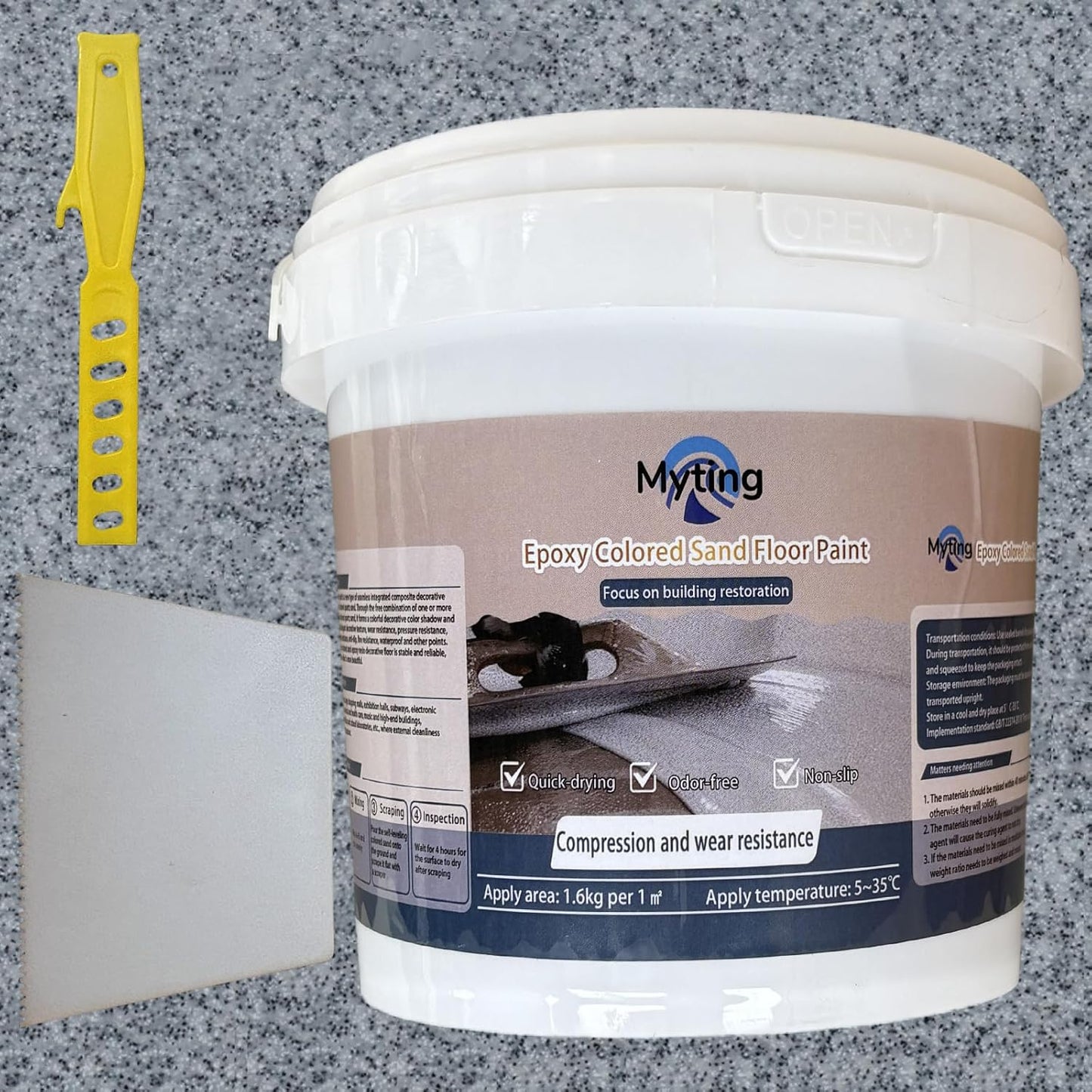 Epoxy Colored Sand Floor Paint, Epoxy Floor Paint High Gloss Marble Effect Coating for Indoor and Outdoor, Wear-resistant and non-slip Self-leveling Coating Gray 35OZ(1KG)