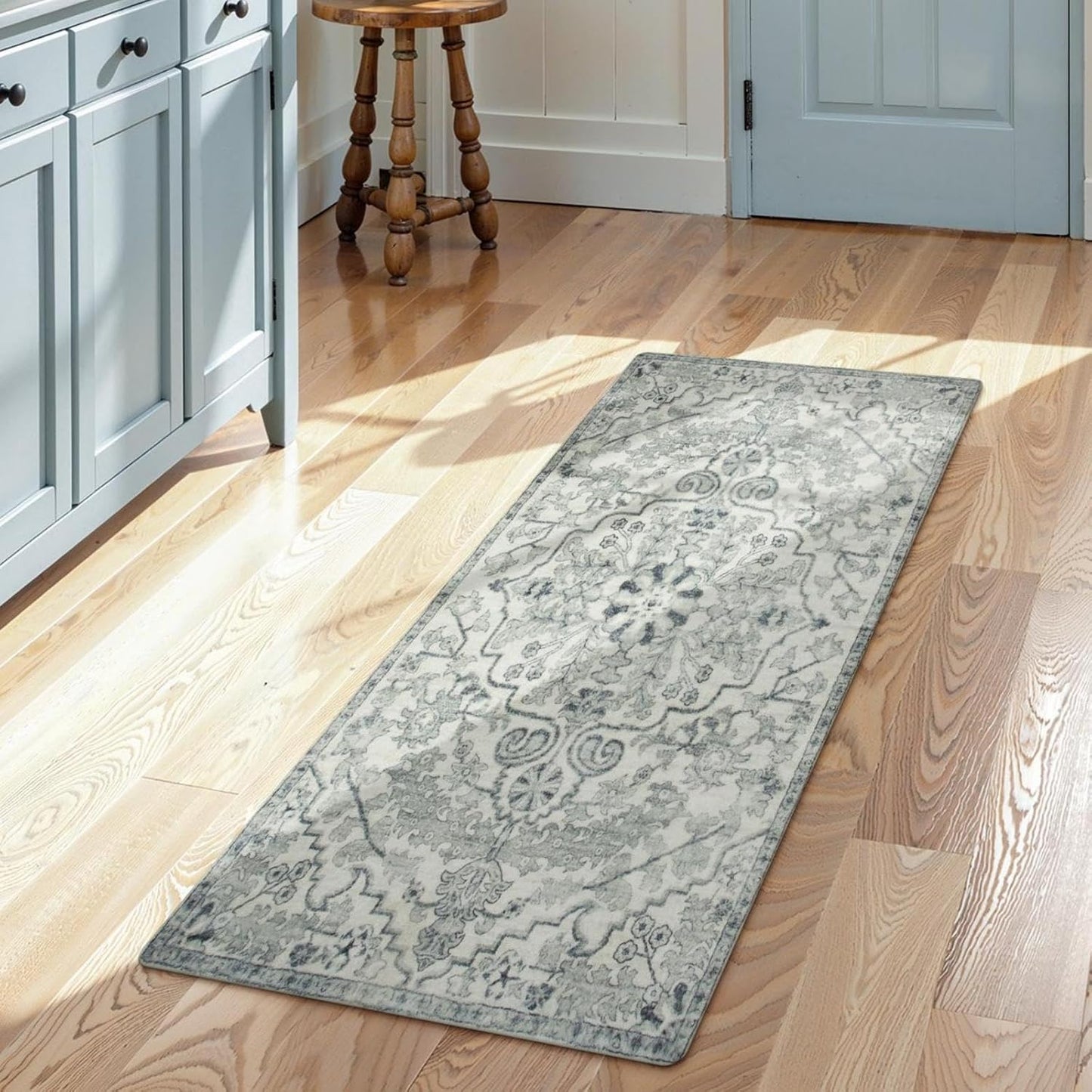 Lahome Bohemian Floral Medallion Runner Rug - 2x4 Beige Non Skid Laundry Room Rug Runner Hallway Runners, Distressed Soft Machine Washable Indoor Accent Carpet Runners for Bedside Entryway