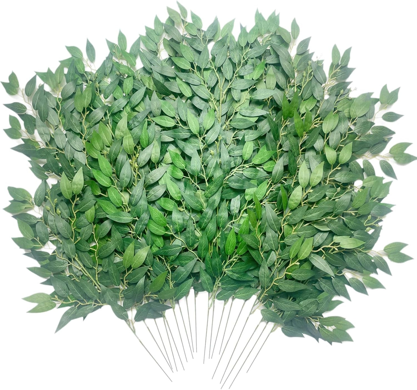 Artificial Italian Ruscus Greenery Stems, 30Pack Faux Green Leaf Garland Branches Hanging Greenery Spray for Wedding Bouquet Arch Table Centerpiece Home Decor (8 Laterals Stems-30Pack)