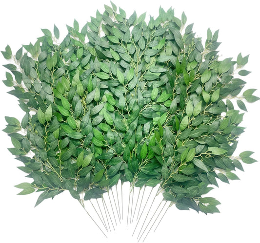 Artificial Italian Ruscus Greenery Stems, 30Pack Faux Green Leaf Garland Branches Hanging Greenery Spray for Wedding Bouquet Arch Table Centerpiece Home Decor (8 Laterals Stems-30Pack)