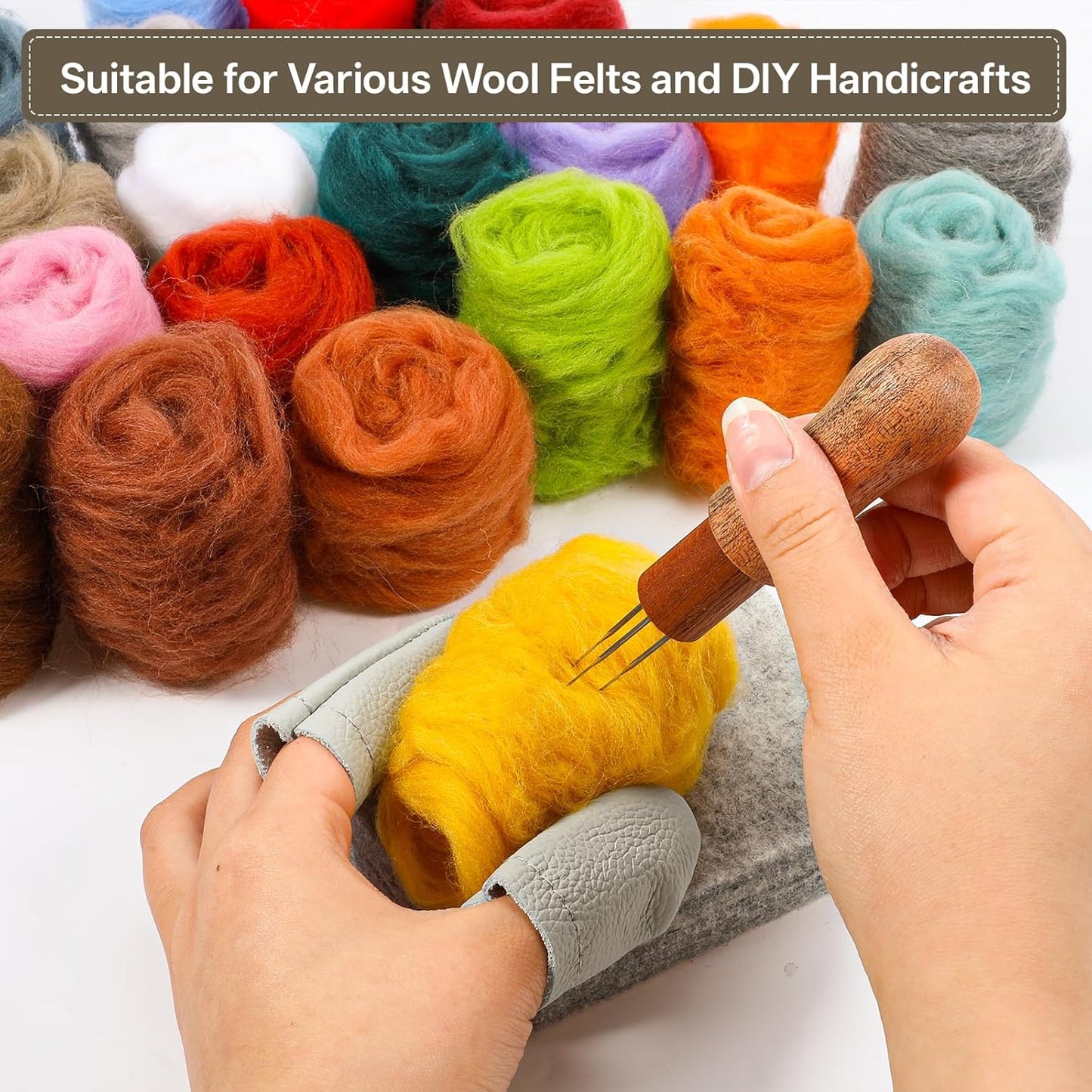 Prasacco 62 Pcs Needle Felting Kit, Felting Kits for Beginners Adult Including 24 Colors Wool Roving, Felt Needles, Felt Pad, Needle Handle, Finger Bed, Keychain, Fake Eyes, Storage Bag, Instruction