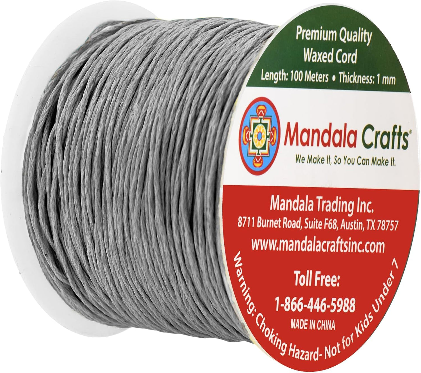 Mandala Crafts 1mm 109 Yards Gray Cotton Waxed Cord for Jewelry Making Bracelet Cord Waxed String - Beading String Thread Jewelry Cords for Necklaces String