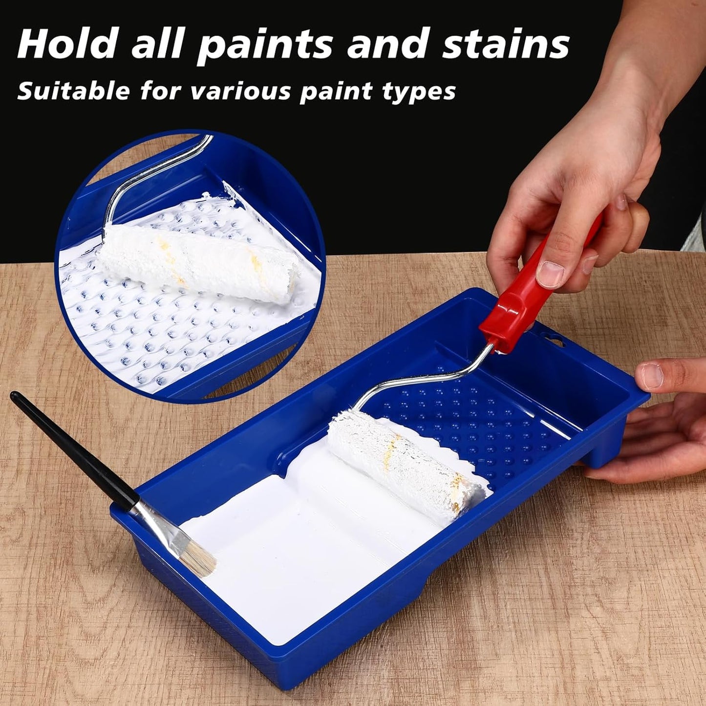 Ripeng 30 Pack 4 Inch Paint Tray Bulk Plastic Paint Roller Tray Small Painting Pan with Deep Pocket and Textured Ridge Reusable Trays Suitable for 4" Painting Rollers for Home Wall Decor(Blue)