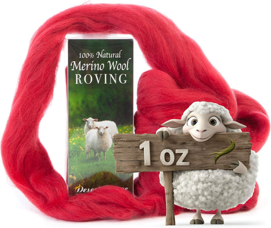 Desert Breeze Distributing 100% Natural Merino Wool Roving - Premium Combed Top Merino Roving Wool - Tapestry, Spinning, Wet Felting & Needle Felting Supplies - 21.5 Micron - 1 oz, Color Cinnabar