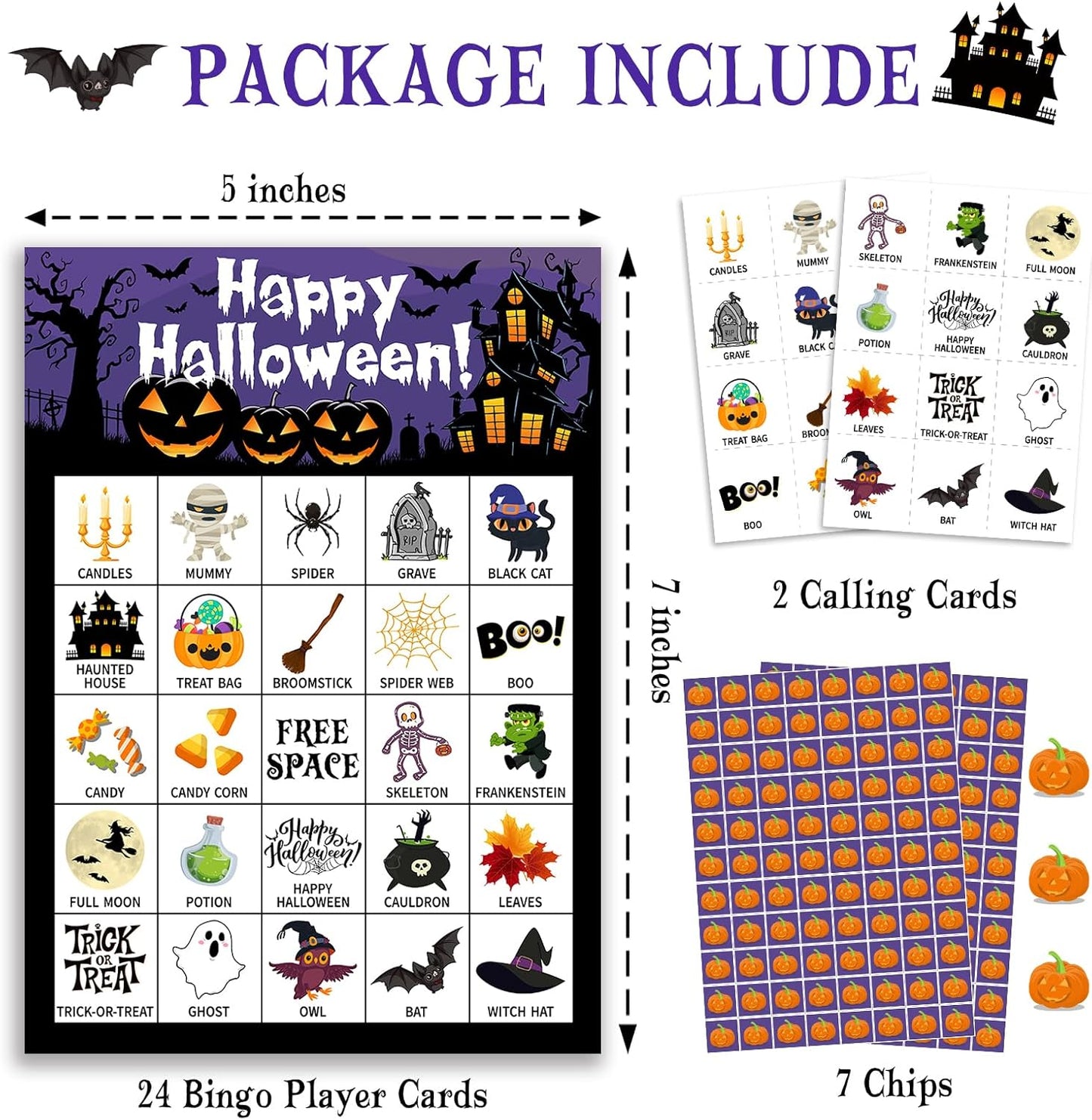 Halloween Bingo Game Cards, 24 Players Halloween Bingo Game for Teens Adults, Holiday Party Favors Supplies
