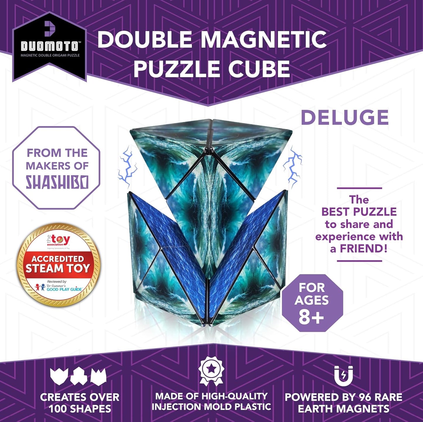 Duomoto Magnetic Transforming Cube - Shape Shifting Double Creativity Puzzle w/ 96 Rare Earth Magnets - Transforms Into Over 100 Shapes - by Fun in Motion Toys - Creators of Shashibo & Cubendi