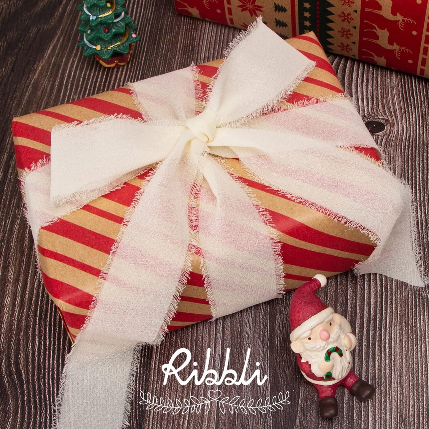 Ribbli Chiffon 1-1/2 inch x 20 Yard Handmade Fringe Cream Ivory Silk Ribbon for Wedding Invitations, Bridal Bouquets, Flower Arrangement Decoration