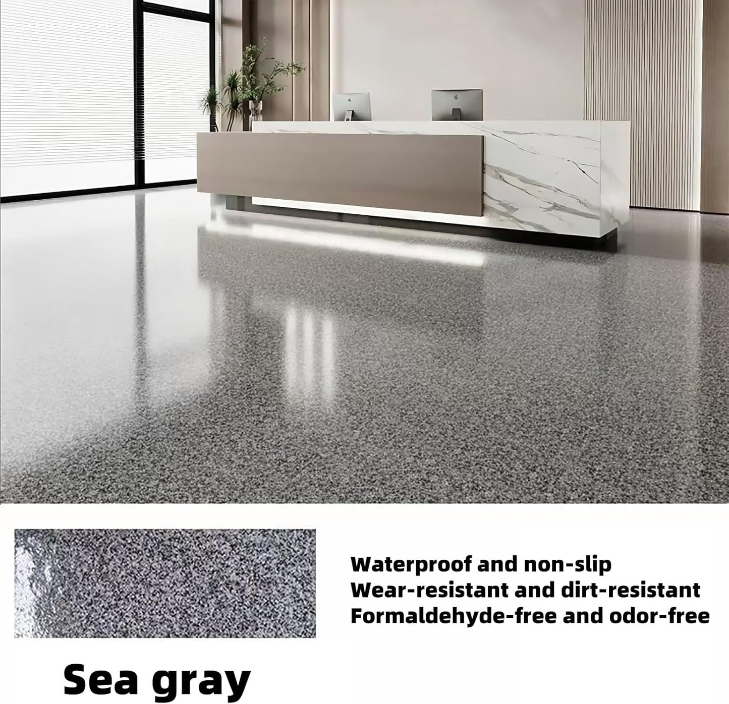 Epoxy Colored Sand Floor Paint, Epoxy Floor Paint High Gloss Marble Effect Coating for Indoor and Outdoor, Wear-resistant and non-slip Self-leveling Coating Gray 35OZ(1KG)