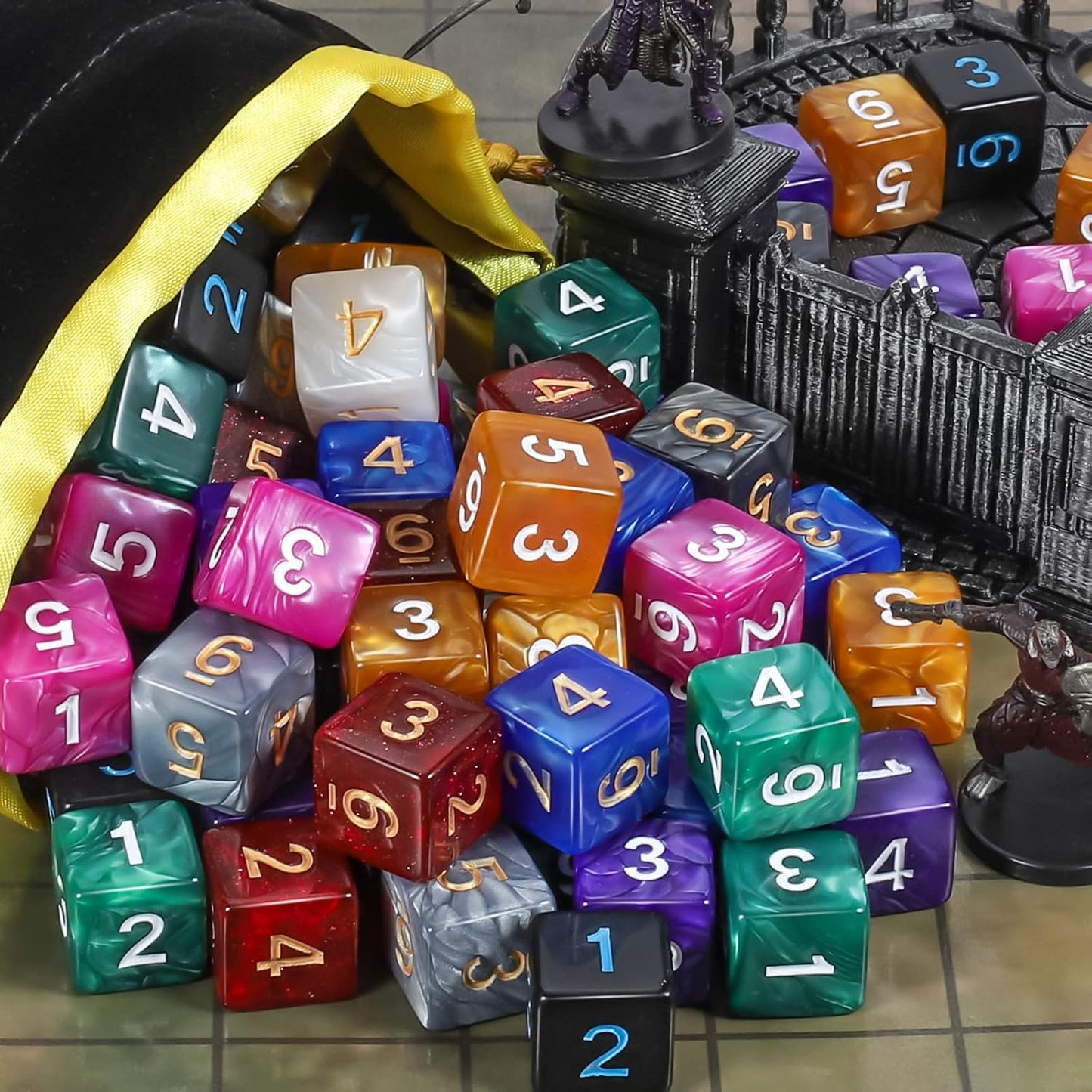 CiaraQ DND Polyhedral Dice (100pcs) with A Dice Bag Compatible with Dungeons and Dragons DND RPG MTG Role Playing Table Games (D6 dice, 10 colors-100 pcs)