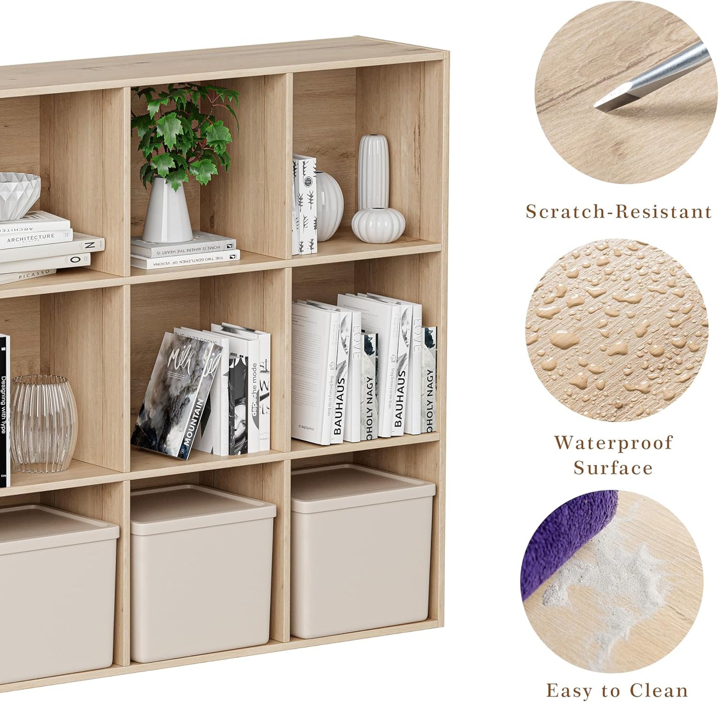 Wooden Cube Storage Organizer with Closed Back Panel, 11in Cube Shelf Opening, Bookshelf, Display Shelf,Closet Cabinet for Home and Office (White Oak, 12-Cube 35.98L*9.45W*47.72H)