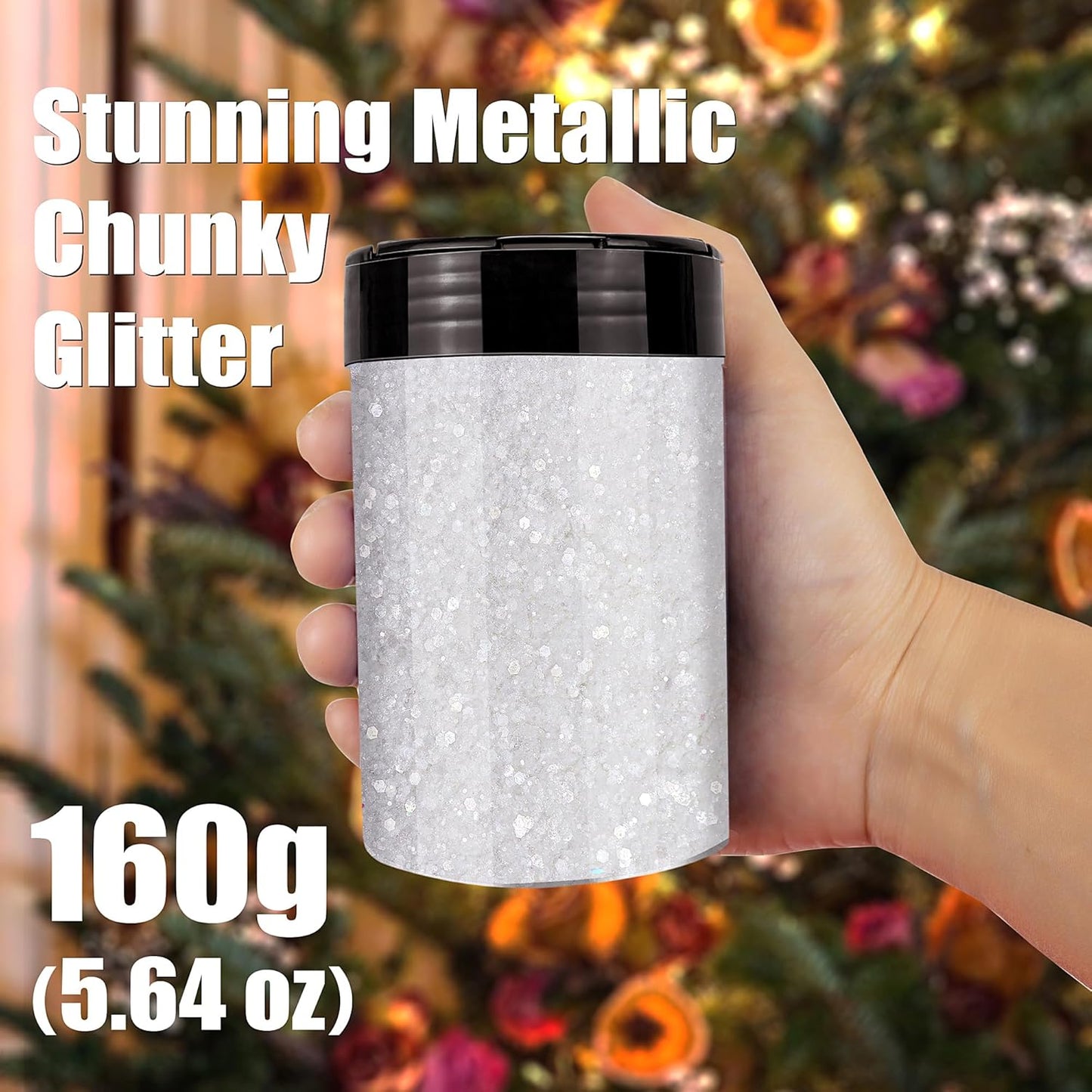 Iridescent Chunky Glitter 5.64oz/160g, Ultra Fine Glitter Powder Mixed Chunky PET Flakes Sequins for Resin Epoxy Craft Arts, Tumbler Nail Hair Eye Party Festival Decor (White)