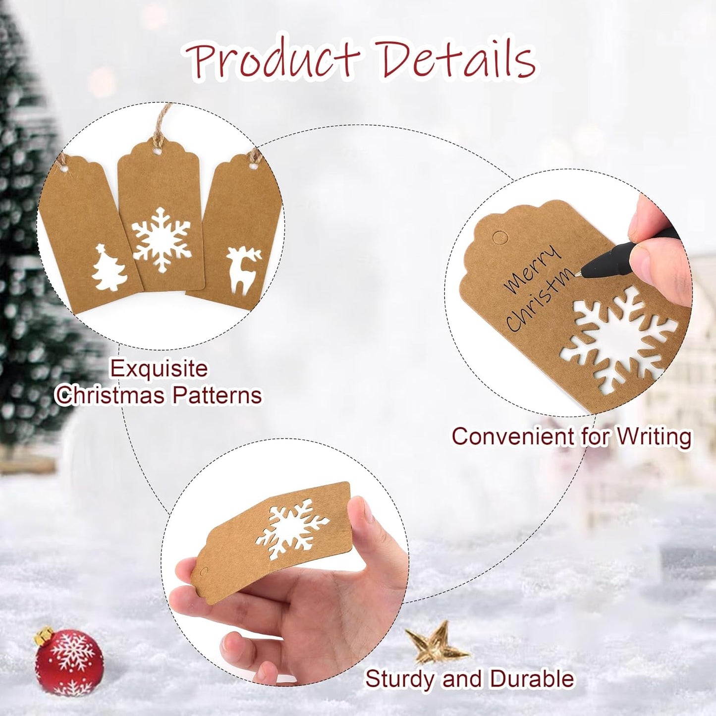 Aneco 150 Pieces Christmas Paper Gift Tags Brown Kraft Tags Hang Labels Christmas Tree Snowflake Reindeer Design with 30 Meters Jute Twine for Christmas DIY Wrapping Favor Holiday Present