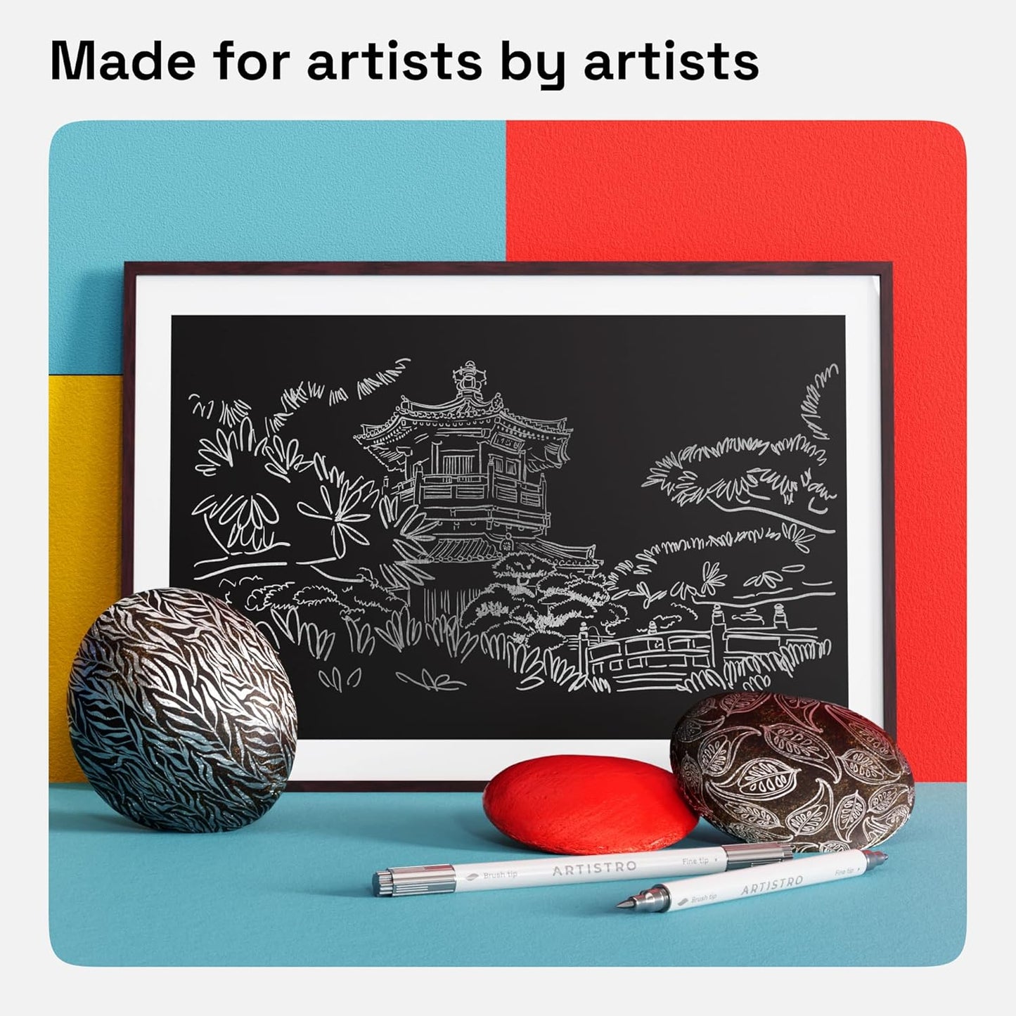 ARTISTRO 2 Silver Dual-Tip Acrylic Paint Pens - Multisurface Metallic Markers for Glass, Rock, Fabric, Wood, Plastic & More - 1 mm Fine & Brush Tips