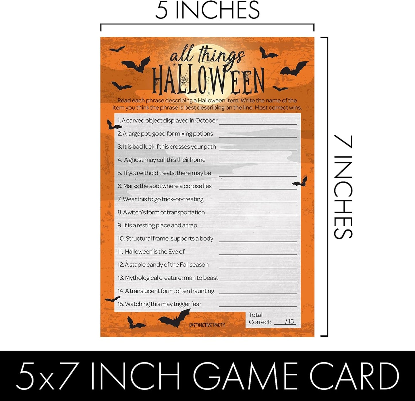 DISTINCTIVS Halloween Party Games, Halloween Trivia and Phobia Match 2 Game Bundle, 25 Dual-Sided Cards for Kids, Adults, Classrooms, and Fall Events