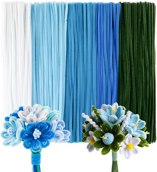 Caydo 500 Pieces Blue Flowers Pipe Cleaners, Chenille Stems, Pipe Cleaner Crafts for DIY Art and Craft Projects Creative Gift Party Decorations