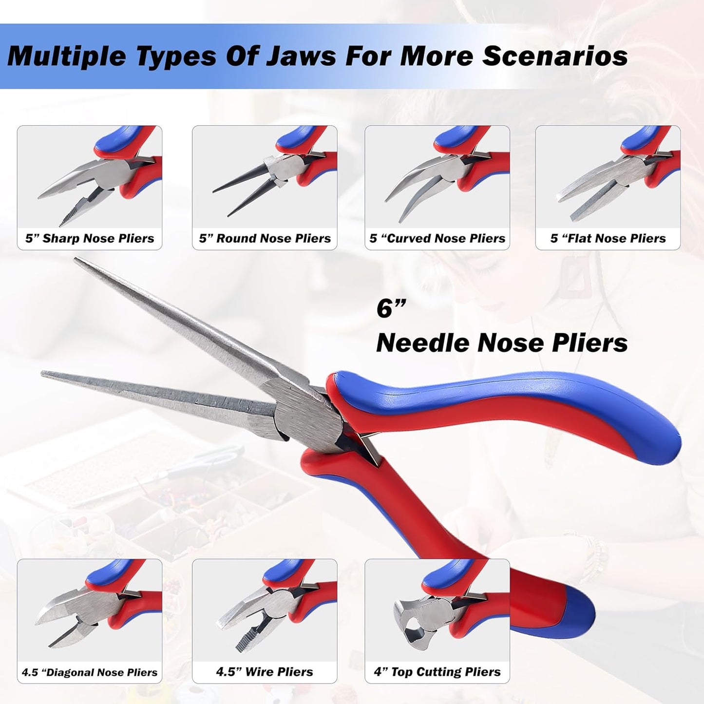 Needle Nose Pliers Set - 8 Pcs High Hardness Carbon Steel Mini Pliers with Ergonomic Handle, Automatic Shrapnel Design, and Multiple Types of Jaws for Repairing Electronics and Cutting Wires