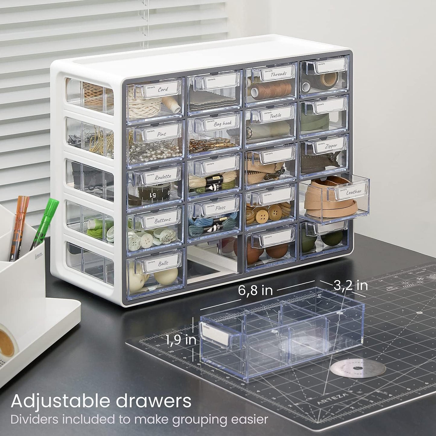 ARTEZA 20 Drawer Organizer and Storage Cabinet – Clear Plastic, Stackable Drawers for Makeup, Crafts, Sewing, Office Supplies, Small Parts & Tools