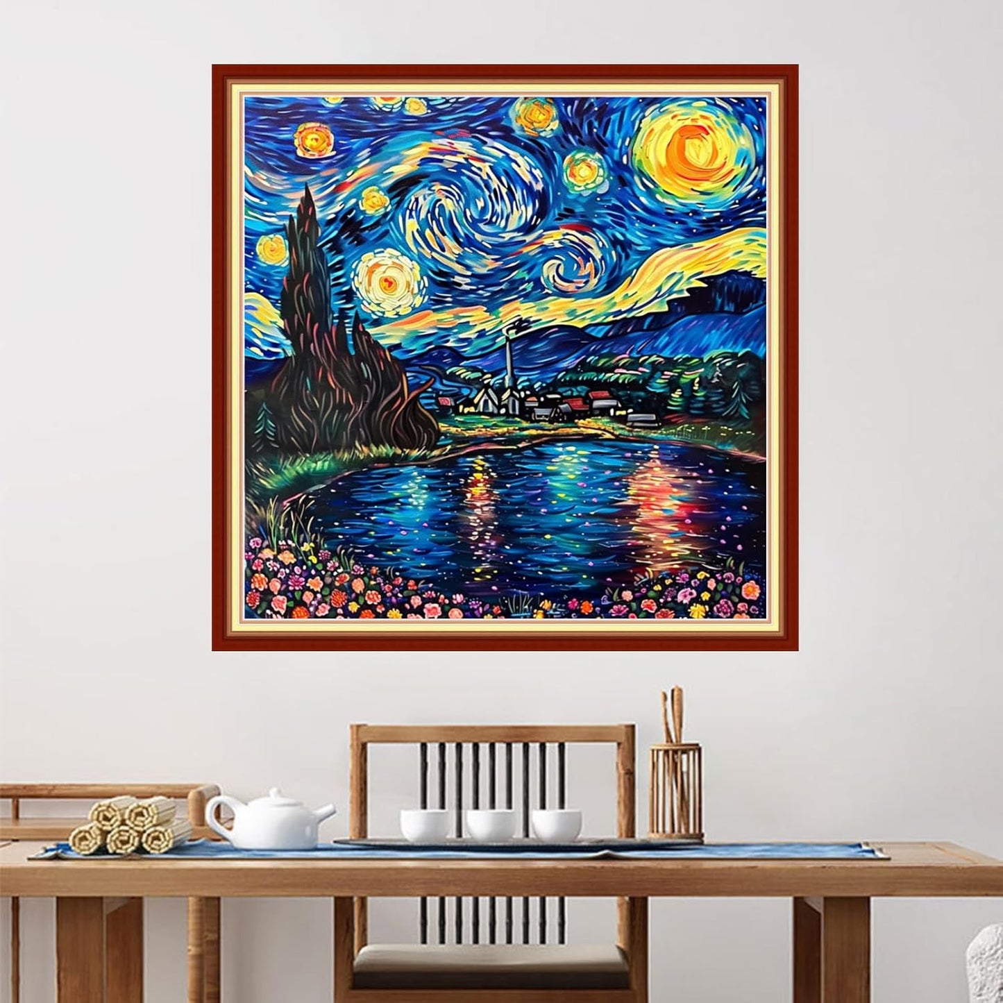 Foxdiviy Stamped Cross Stitch Kits for Beginners Full Range of Cross Stitching 11 CT Printed Cross Stitch Kits for Kids Adults Cross Stitch Patterns Needlepoint Kits-Van Gogh Starry Night 18x18 inch