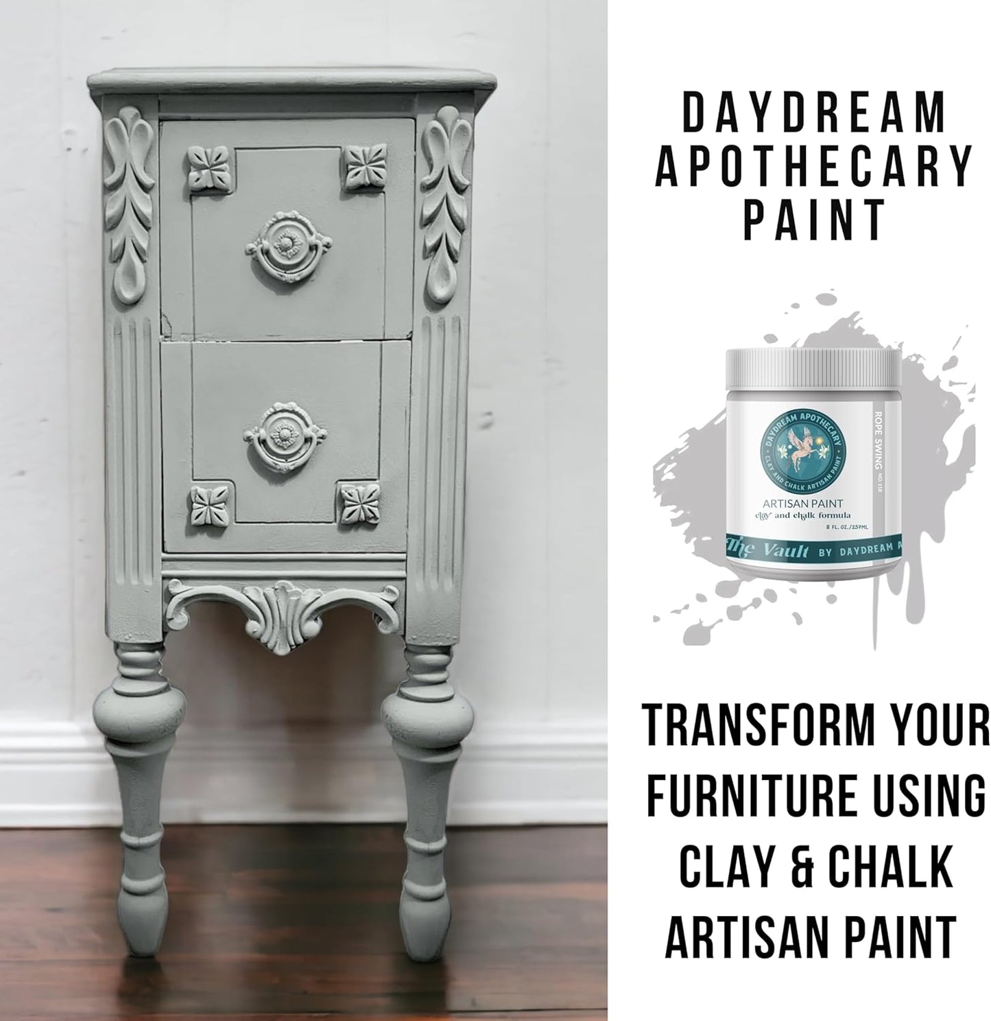 Daydream Apothecary Premium Chalk Style Paint for Furniture, Home Décor, Wood, DIY Interior Projects, Quick Dry, No Prep or Prime Needed, Matte Light Grey - 16oz