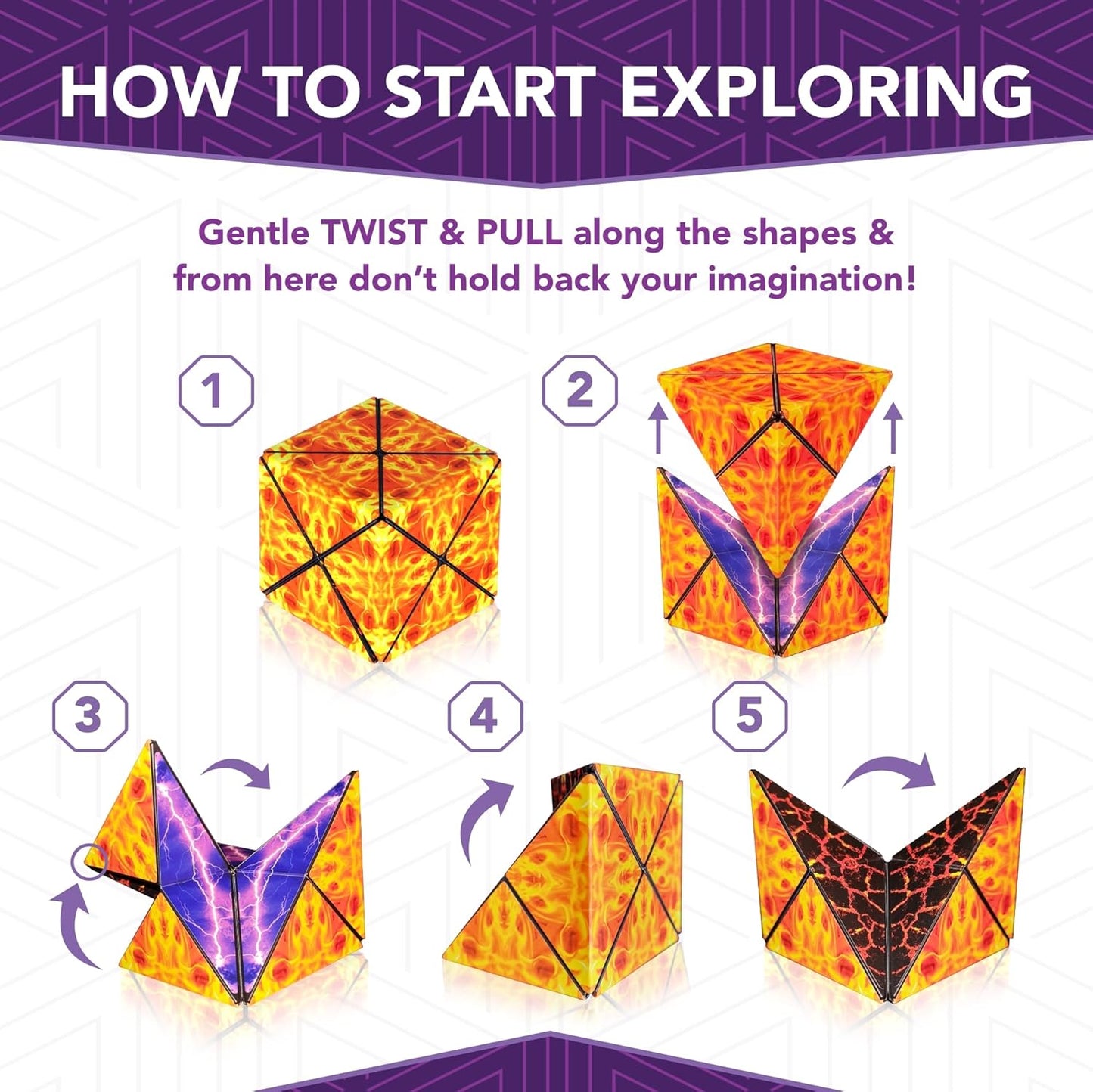 Duomoto Magnetic Transforming Cube - Shape Shifting Double Creativity Puzzle w/ 96 Rare Earth Magnets - Transforms Into Over 100 Shapes - by Fun in Motion Toys - Creators of Shashibo & Cubendi