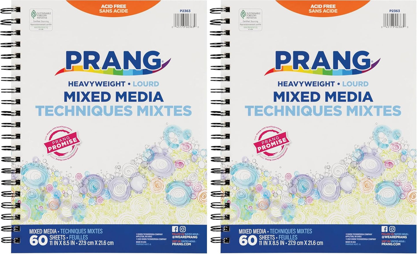 Prang Art Street Mixed Media Journal, 11" x 8-1/2", 60 Sheets, Multicolour (Pack of 2)
