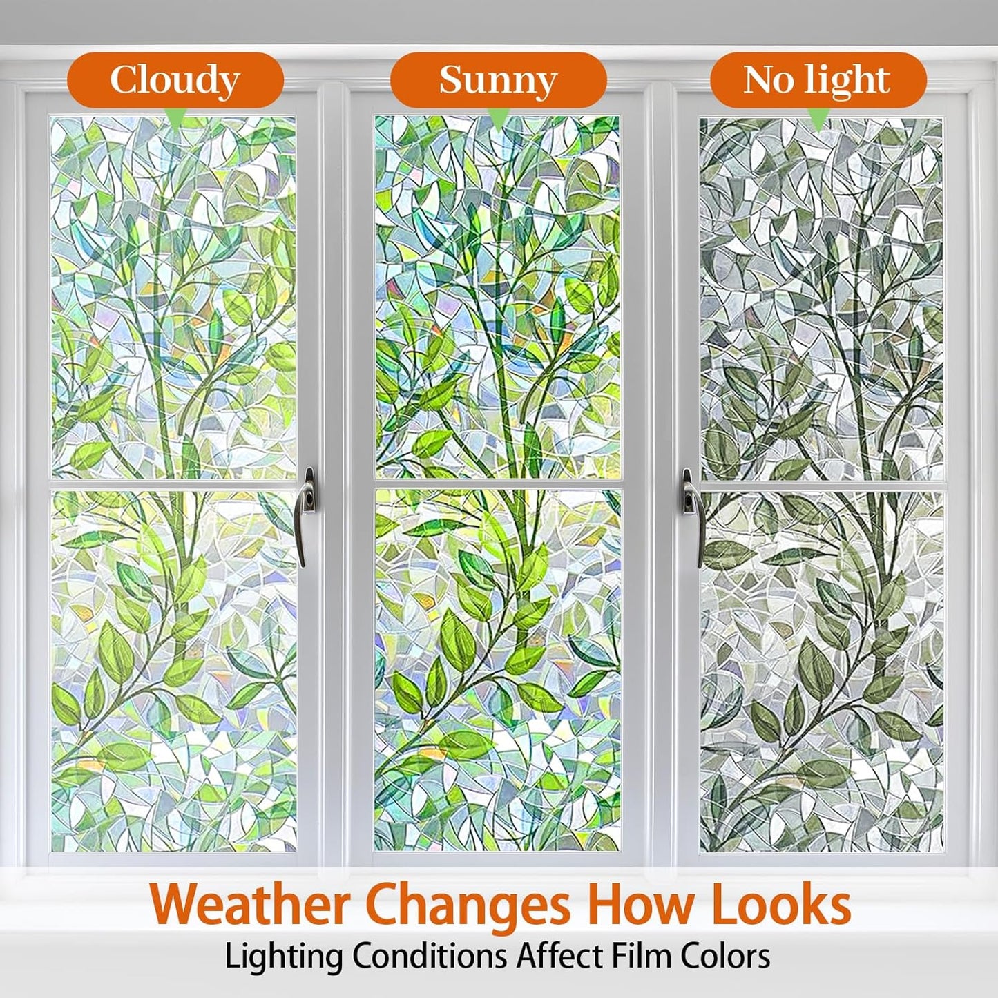 Niviy Window Privacy Film Stained Glass Window Film with Installation Tools, Rainbow Windows Decorative Decals Non-Adhesive Reusable for Home, Bathroom, Glass Door (Leaf Rainbow, 29.5 x 78.7 in)