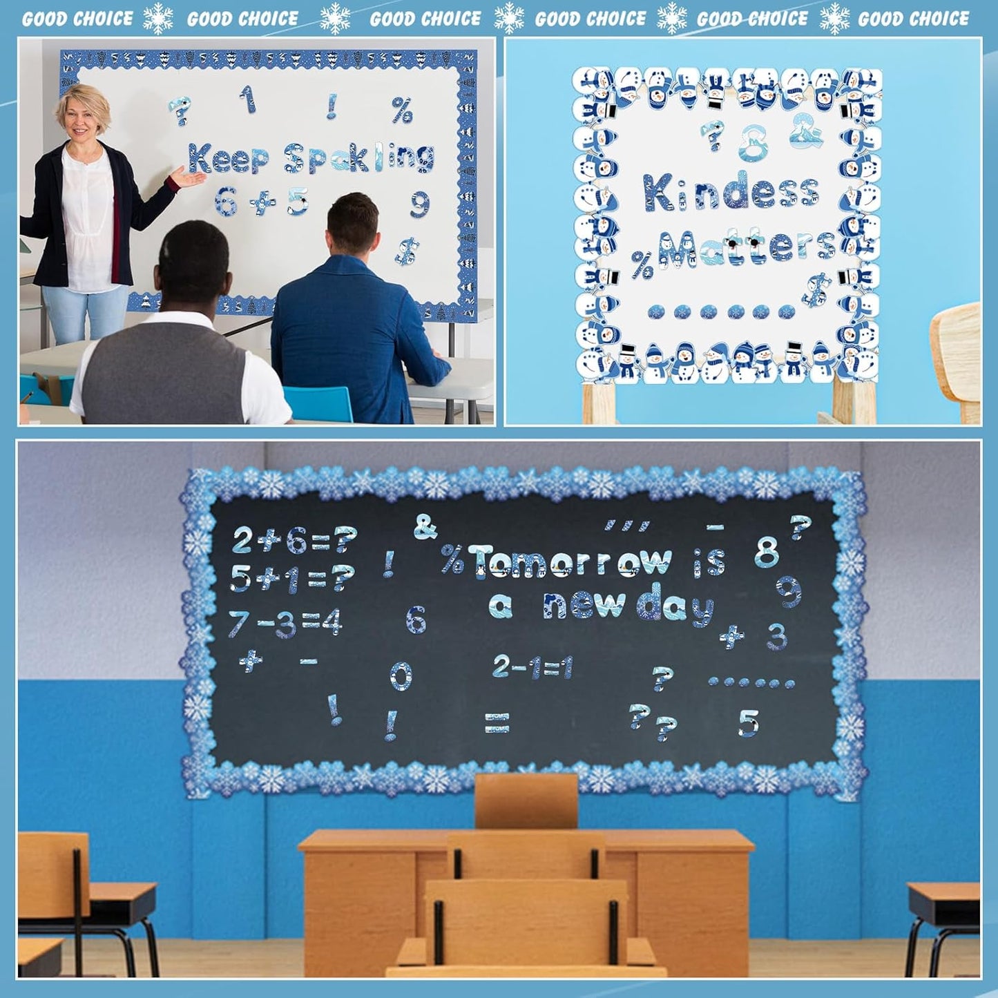 221 Pcs Classroom Bulletin Board Letters Colorful Alphabet Cutouts Number and Punctuation Symbol Combo Letter Cutouts for Wall Chalkboard Poster Board Decor (Blue Round)