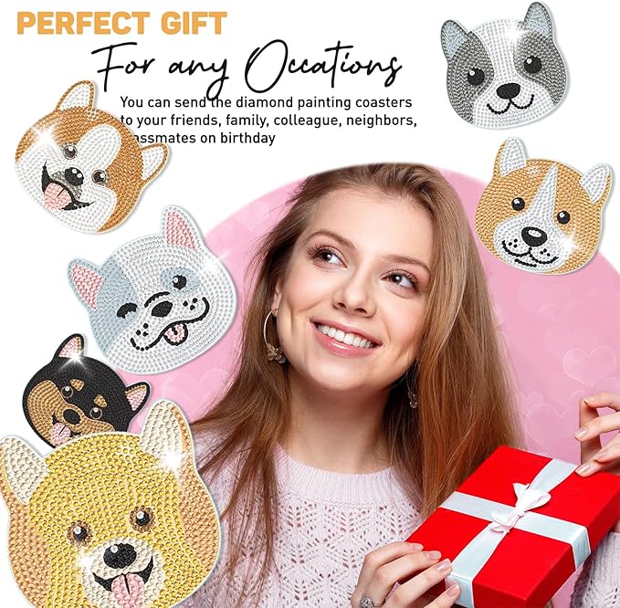 8 pcs Diamond Painting Coasters | Diamond Art Coasters | Dogs Diamond Art Painting | Perfect Art Craft Gift for Dogs Lover, Dad, Mom, Grandparents, Brother, Sister.