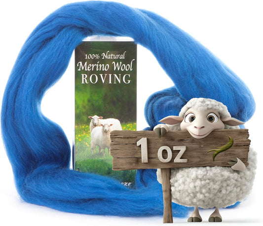Desert Breeze Distributing 100% Natural Merino Wool Roving - Premium Combed Top Merino Roving Wool - Tapestry, Spinning, Wet Felting & Needle Felting Supplies - 21.5 Micron - 1 oz, Color Blue