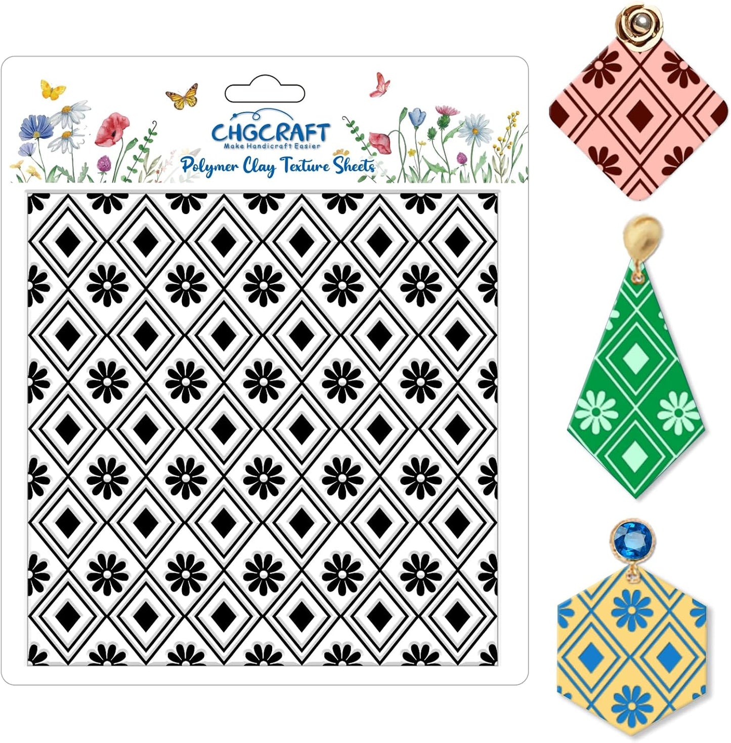 CHGCRAFT Plaid Pattern Polymer Clay Texture Sheets Rhombus Style Silicone Texture Stamp Clay Texture Mat Modeling Pattern Pad Sheets for Jewelry and Earrings Tools, 5.5x5.5 inch