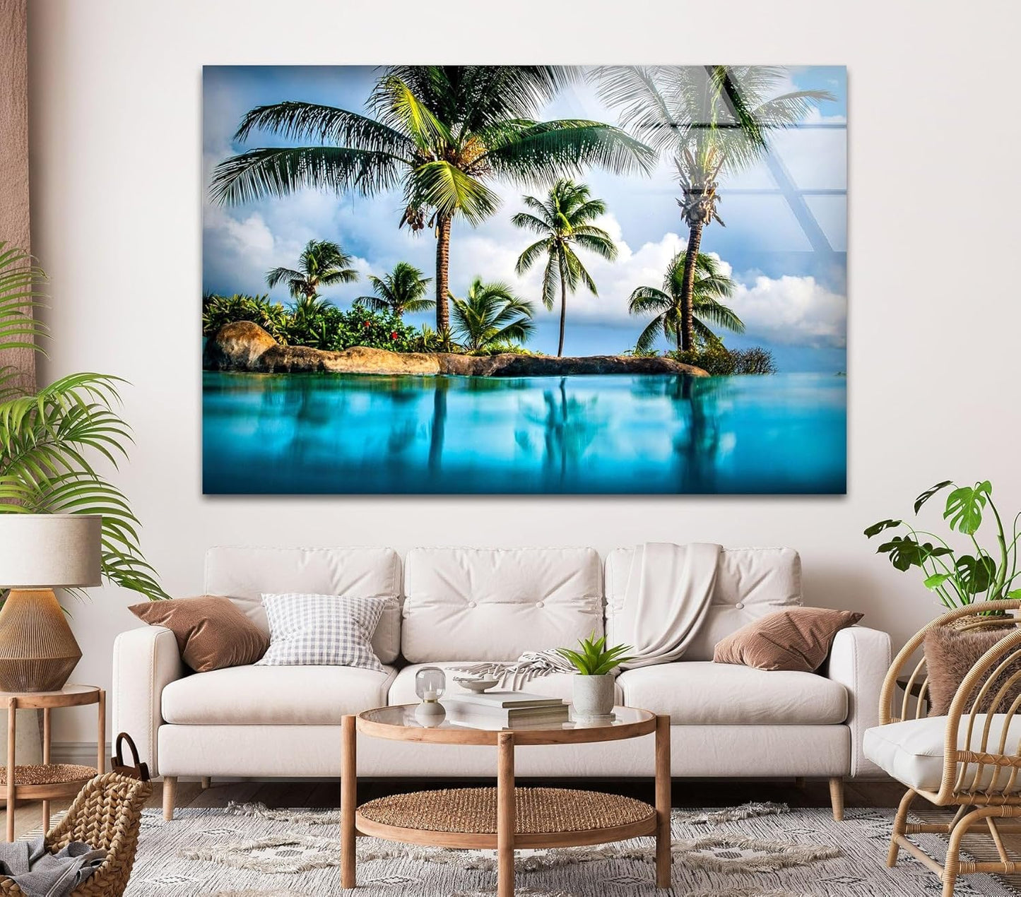 My Photostation.com 35.5Wx30H'' Island & Blue Sea Glass Wall ArtTempered Glass Printing Wall Decor Large Wall Art Wall Hangings