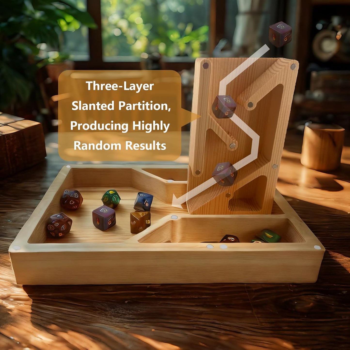 Wooden Dice Tower, DND Dice Roller with Tray, Portable Magnetic Die Roller Castle for Dungeons and Dragons, Board Game, D&D Tabletop Game and RPG Games