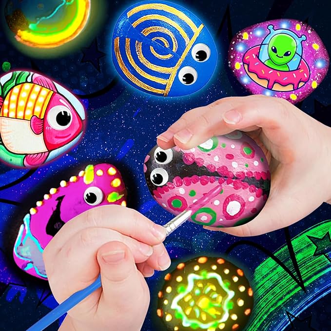 Beeswill Rock Painting Kit for Kids - Glow in The Dark Rock Kit, Arts and Crafts for Kids Ages 4-12, Easter and Christmas Gifts for Girls Art Toys Craft Kits