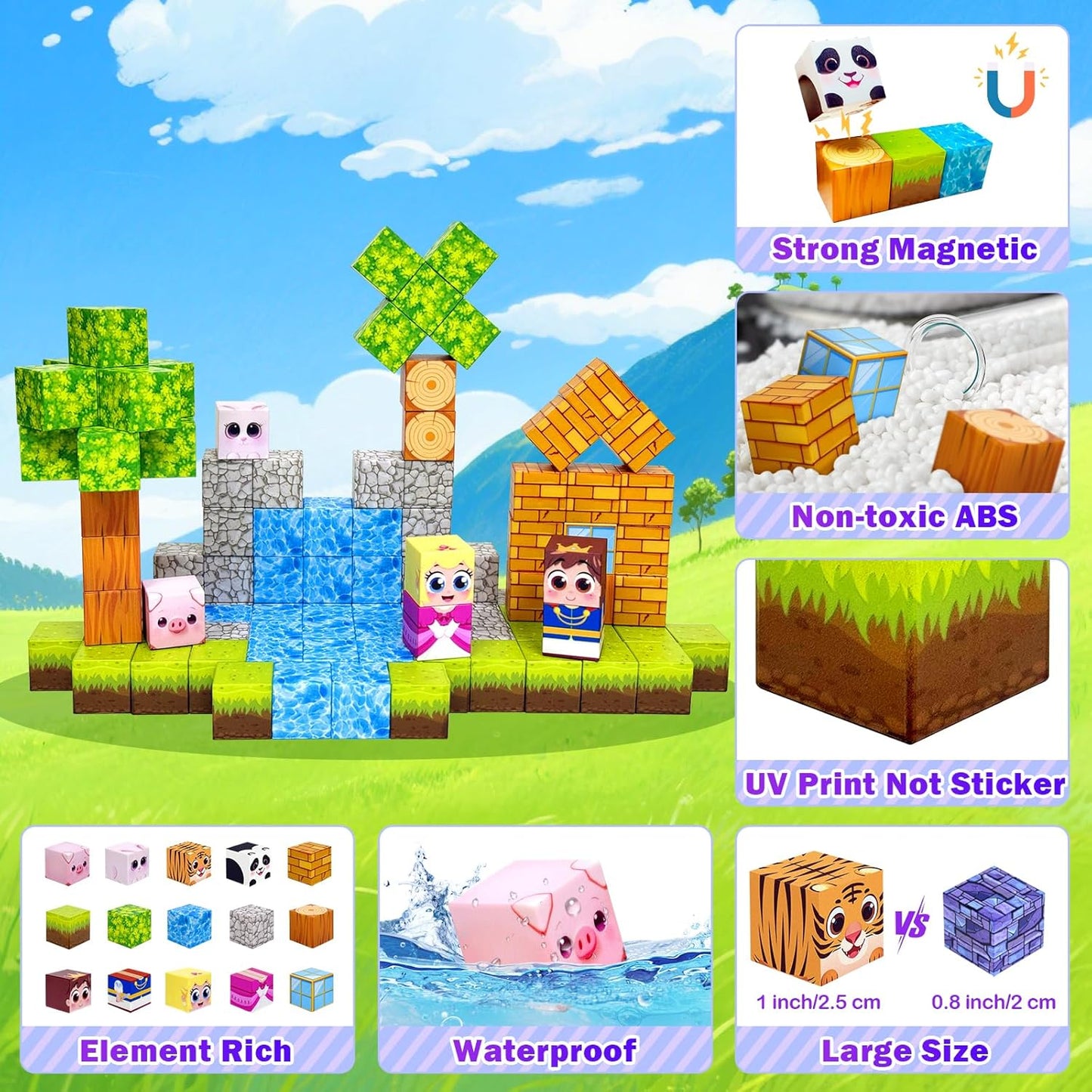 100PCS Magnetic Building Blocks for Kids: 1" Magnetic Cubes, Magnet Building Blocks for Kids Ages 8-12, Pixy Blocks STEM Toys for Boys & Girls,Christmas Birthday Gifts for Toddler Ages 3+