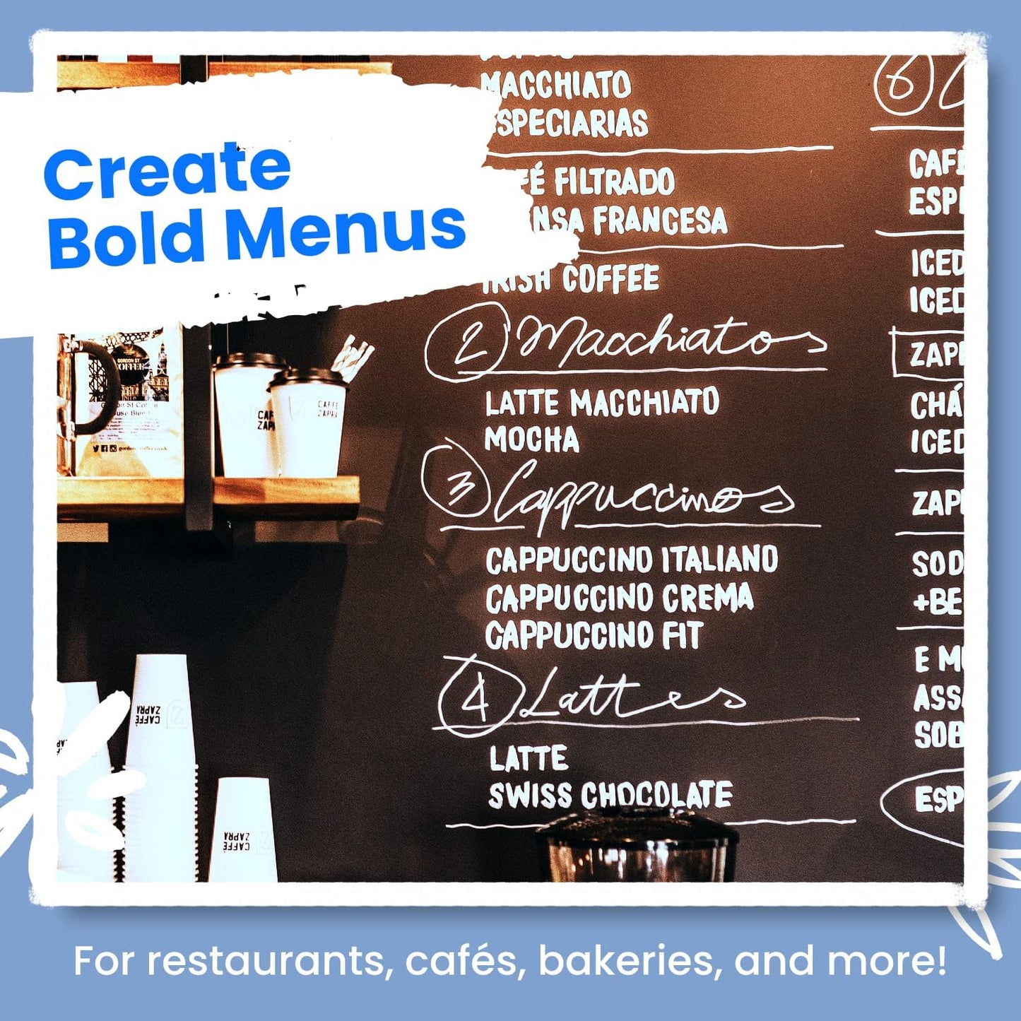 Chalkola White Chalk Markers (6 Pack, 6mm Reversible Tip) - White Dry Erase Liquid Chalk Pens for Blackboard, Window, Bistro, Car Glass, Board, Calendar - Erasable Chalkboard Markers + 50 labels