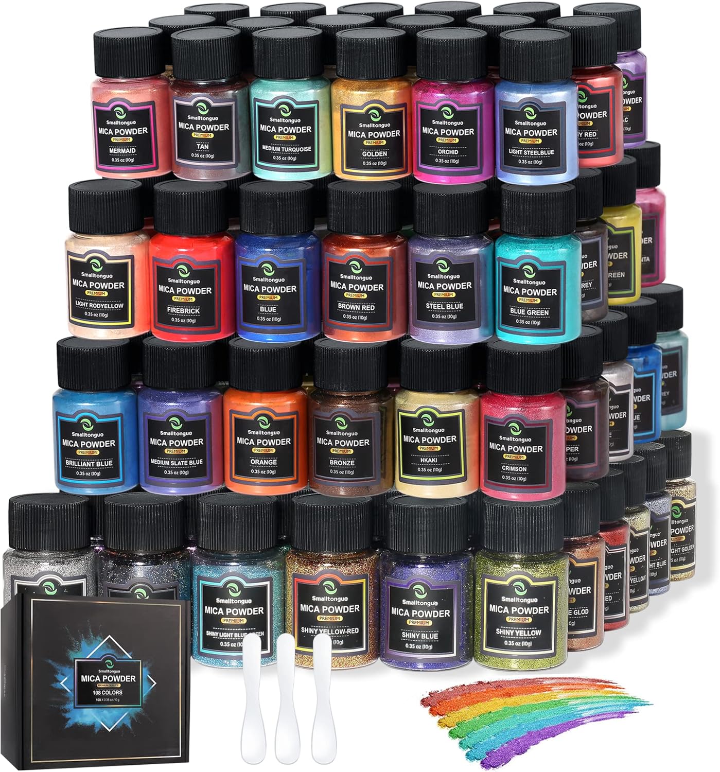 Mica Powder for Epoxy Resin, 108 Colors, 36 Original Colors(0.35oz, 10g), 36 Pastel Colors(0.35oz, 10g), 36 Fine Glitter(0.7oz, 20g), Pigment for Epoxy Resin