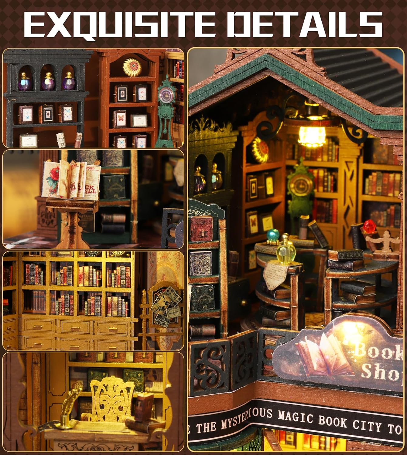 DIY Dollhouse Miniature House Kit,DIY Kit Mini House Model Comes with dust Cover and Music Box, Best Christmas Birthday Gift for Lovers Boys and Girls（Twilight Book City