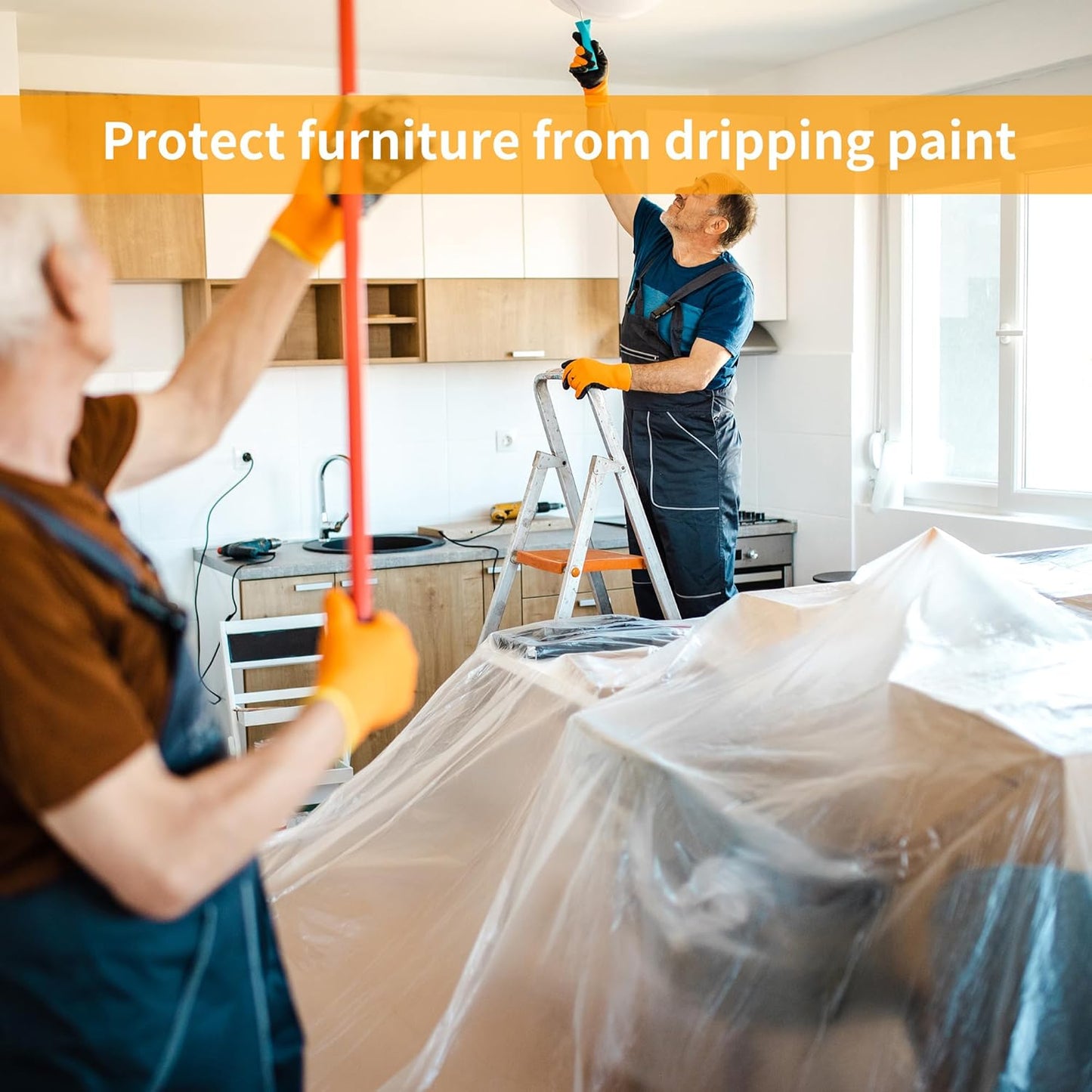 Pre-Taped Masking Film 4 Pack 59 in x 65 feet Rolls, Tape and Drape, Painters Plastic Drop Cloth for Automotive Painting Covering, House Decoration Furniture Floor Dustproof Cover