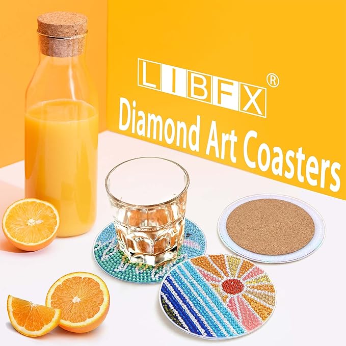 Diamond Art Coasters Kit with Holder, 8 Pcs Diamond Art Coasters for Adults Kids Beginners Crafts Gifts (Sun-Moon)